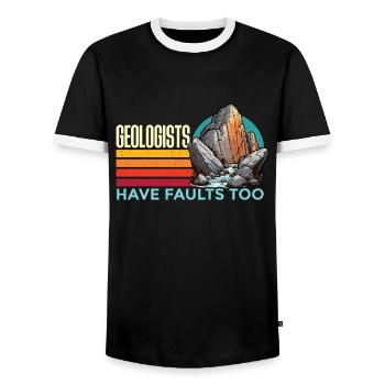 Geologists Have Faults Too Loves Rock Collecting - Men's Ringer Shirt - black/white - Front - AI Model Female 172 light (172cm) & AI Model Male 178 light (178cm)