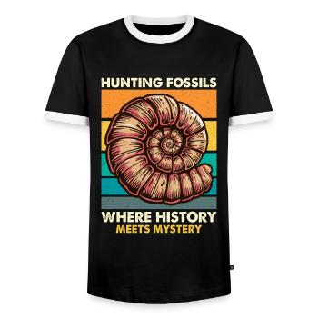 Fossil Hunter Hunting Fossils Where Paleontology - Men's Ringer Shirt - black/white - Front - AI Model Female 172 light (172cm) & AI Model Male 178 light (178cm)