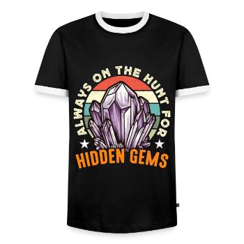 Rockhounding Always On The Hunt Rock Collector - Men's Ringer Shirt - black/white - Front - AI Model Female 172 light (172cm) & AI Model Male 178 light (178cm)