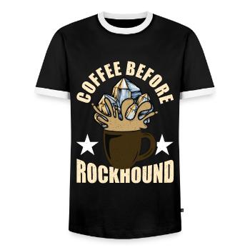 Rockhounding Coffee avant Mineralogy Coffee Lover - T-shirt contrasté Homme - noir/blanc - Devant - AI Model Female 172 light (172cm) & AI Model Male 178 light (178cm)