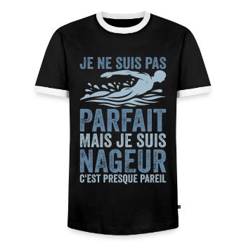 Nageur | Je Ne Suis Pas Parfait Je Suis Nageur - T-shirt contrasté Homme - noir/blanc - Devant - AI Model Female 172 light (172cm) & AI Model Male 178 light (178cm)