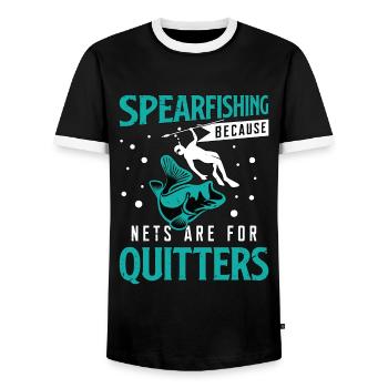 Spearfishing Because Nets Are Fisherman Freedive - Männer Kontrast-T-Shirt - Schwarz/Weiß - Vorne - AI Model Female 172 light (172cm) & AI Model Male 178 light (178cm)
