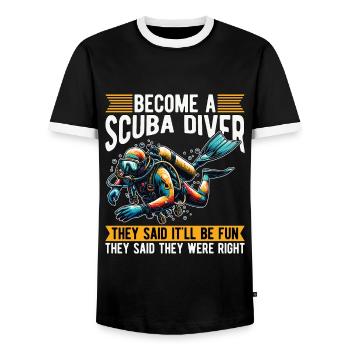 Plongée sous-marine Devenez un plongeur Ils ont dit plongeur - T-shirt contrasté Homme - noir/blanc - Devant - AI Model Female 172 light (172cm) & AI Model Male 178 light (178cm)