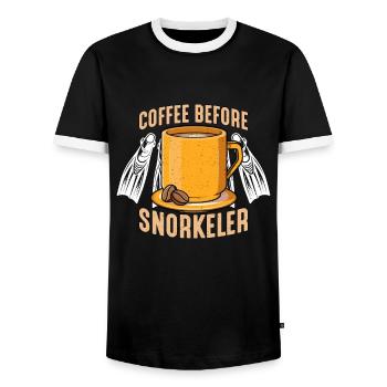 Snorkeling Coffee Before Water Sports Coffee Lover - Men's Ringer Shirt - black/white - Front - AI Model Female 172 light (172cm) & AI Model Male 178 light (178cm)