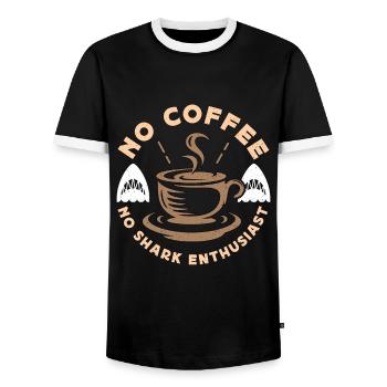 Shark Enthusiast No Coffee Freediving Coffee Lover - Men's Ringer Shirt - black/white - Front - AI Model Female 172 light (172cm) & AI Model Male 178 light (178cm)