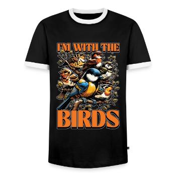 Bird Enthusiast I'm With The Birds Ornithologist - Men's Ringer Shirt - black/white - Front - AI Model Female 172 light (172cm) & AI Model Male 178 light (178cm)