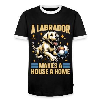 Labrador Retriever A Labrador Makes Pet Owner - Men's Ringer Shirt - black/white - Front - AI Model Female 172 light (172cm) & AI Model Male 178 light (178cm)