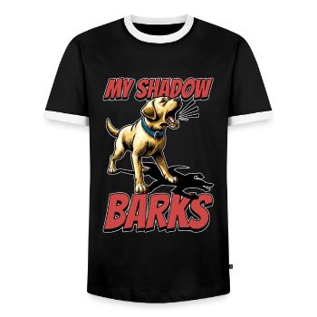 Labrador Retriever My Shadows Barks Dog Owner - Men's Ringer Shirt - black/white - Front - AI Model Female 172 light (172cm) & AI Model Male 178 light (178cm)