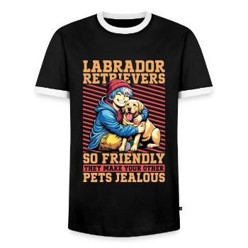 Labrador Retriever So Friendly They Animal Lover - Men's Ringer Shirt - black/white - Front - AI Model Female 172 light (172cm) & AI Model Male 178 light (178cm)