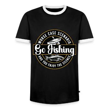 Kayak Fishing Worse Case Scenario Go Paddling - Men's Ringer Shirt - black/white - Front - AI Model Female 172 light (172cm) & AI Model Male 178 light (178cm)