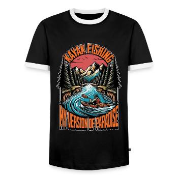 Kayak Fishing My Version Of Paradise Water Sports - Männer Kontrast-T-Shirt - Schwarz/Weiß - Vorne - AI Model Female 172 light (172cm) & AI Model Male 178 light (178cm)