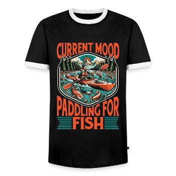 Kayak Fishing Current Mood Paddling Loves Boating - Men's Ringer Shirt - black/white - Front - AI Model Female 172 light (172cm) & AI Model Male 178 light (178cm)