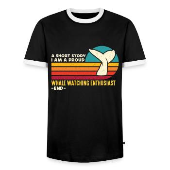 Observation des baleines Une courte histoire Je suis biologiste marin - T-shirt contrasté Homme - noir/blanc - Devant - AI Model Female 172 light (172cm) & AI Model Male 178 light (178cm)