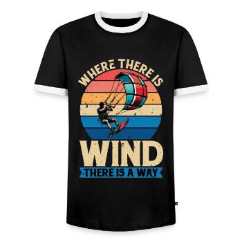Kiteboarding Where There Is Wind Loves Surfing - Men's Ringer Shirt - black/white - Front - AI Model Female 172 light (172cm) & AI Model Male 178 light (178cm)