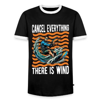 Kiteboarding Cancel Everything There Windsurfing - Men's Ringer Shirt - black/white - Front - AI Model Female 172 light (172cm) & AI Model Male 178 light (178cm)