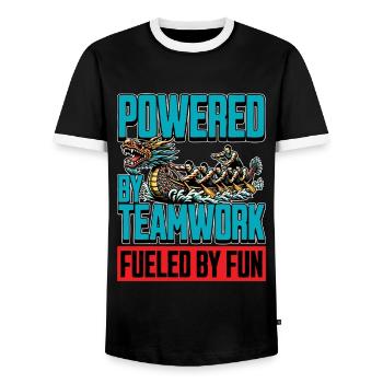 Dragon Boating Powered By Teamwork Water Sports - Men's Ringer Shirt - black/white - Front - AI Model Female 172 light (172cm) & AI Model Male 178 light (178cm)