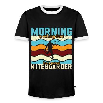 Le matin du kitesurf n’est pas mon heure, je suis véliplanchiste - T-shirt contrasté Homme - noir/blanc - Devant - AI Model Female 172 light (172cm) & AI Model Male 178 light (178cm)