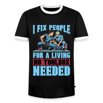 Physical Therapist I Fix People Healthcare Worker - Men's Ringer Shirt - black/white - Front - AI Model Female 172 light (172cm) & AI Model Male 178 light (178cm)