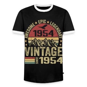 Vintage 1954 Birthday Gift 1954 - Born in 1954 - Men's Ringer Shirt - black/white - Front - AI Model Female 172 light (172cm) & AI Model Male 178 light (178cm)