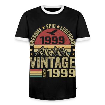 Vintage 1999 Birthday Gift 1999 - Born in 1999 - Men's Ringer Shirt - black/white - Front - AI Model Female 172 light (172cm) & AI Model Male 178 light (178cm)