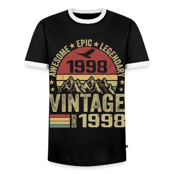 Vintage 1998 Cadeau Anniversaire 1998 - Né en 1998 - T-shirt contrasté Homme - noir/blanc - Devant - AI Model Female 172 light (172cm) & AI Model Male 178 light (178cm)
