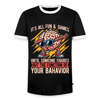 Behavioral Therapist It's All Fun & Psychology - Men's Ringer Shirt - black/white - Front - AI Model Female 172 light (172cm) & AI Model Male 178 light (178cm)
