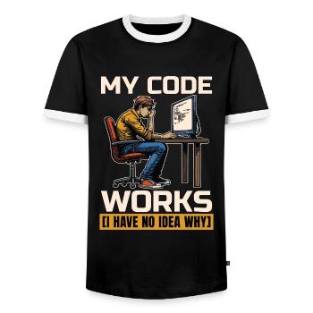 Coder My Code Works I Have No Idea Web Developer - Männer Kontrast-T-Shirt - Schwarz/Weiß - Vorne - AI Model Female 172 light (172cm) & AI Model Male 178 light (178cm)