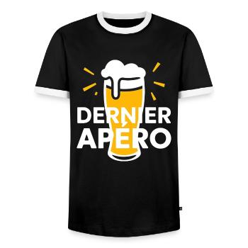 t-shirt t-shirt Last aperitif – stag do - Men's Ringer Shirt - black/white - Front - AI Model Female 172 light (172cm) & AI Model Male 178 light (178cm)