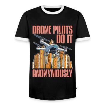 Drone Pilots Do It Anonymously Drone Operator - Men's Ringer Shirt - black/white - Front - AI Model Female 172 light (172cm) & AI Model Male 178 light (178cm)