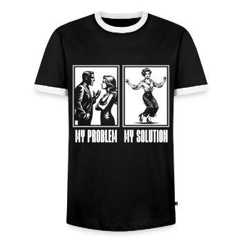 Prof de danse Mon problème Mon pictogramme Maman Papa - T-shirt contrasté Homme - noir/blanc - Devant - AI Model Female 172 light (172cm) & AI Model Male 178 light (178cm)