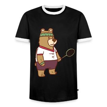 Speedminton bear - Men's Ringer Shirt - black/white - Front - AI Model Female 172 light (172cm) & AI Model Male 178 light (178cm)