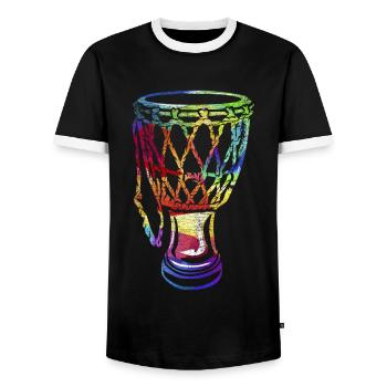 Djembe goblet drum gift - Men's Ringer Shirt - black/white - Front - AI Model Female 172 light (172cm) & AI Model Male 178 light (178cm)