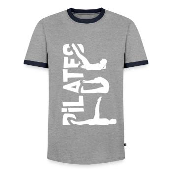 Pilates silhouette - Men's Ringer Shirt - grey/navy  - Front - AI Model Female 172 light (172cm) & AI Model Male 178 light (178cm)