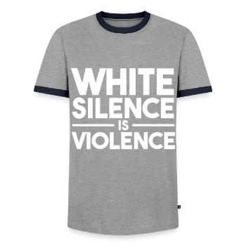 Le silence blanc est la violence La vie noire compte - T-shirt contrasté Homme - gris/marine  - Devant - AI Model Female 172 light (172cm) & AI Model Male 178 light (178cm)