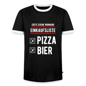 Eigene Wohnung Pizza und Bier Einweihungsgeschenk - Männer Kontrast-T-Shirt - Schwarz/Weiß - Vorne - AI Model Female 172 light (172cm) & AI Model Male 178 light (178cm)