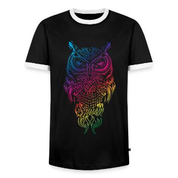 Owl and eagle owl staring at you - Men's Ringer Shirt - black/white - Front - AI Model Female 172 light (172cm) & AI Model Male 178 light (178cm)
