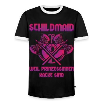 Schildmaid, Vikinger Frau, Vikinger, Nordfrau - Männer Kontrast-T-Shirt - Schwarz/Weiß - Vorne - AI Model Female 172 light (172cm) & AI Model Male 178 light (178cm)