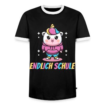 Einhorn, Endlich Schule, Einhörner - Männer Kontrast-T-Shirt - Schwarz/Weiß - Vorne - AI Model Female 172 light (172cm) & AI Model Male 178 light (178cm)