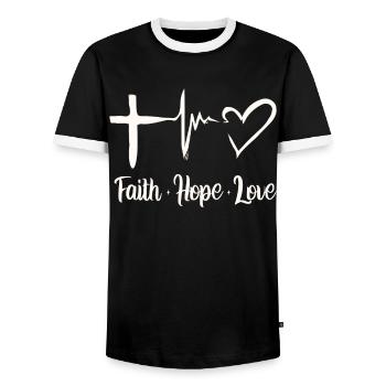 Bible verse, Christian God, Prayer Psalm - Men's Ringer Shirt - black/white - Front - AI Model Female 172 light (172cm) & AI Model Male 178 light (178cm)