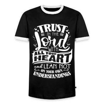 Bible verse, Christian God, Prayer Psalm - Men's Ringer Shirt - black/white - Front - AI Model Female 172 light (172cm) & AI Model Male 178 light (178cm)