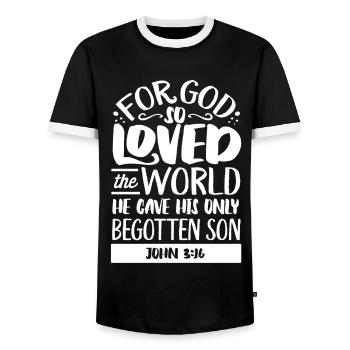 Bible verse, Christian God, Prayer Psalm - Men's Ringer Shirt - black/white - Front - AI Model Female 172 light (172cm) & AI Model Male 178 light (178cm)