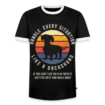 Dachshund, Weiner dog lover - Men's Ringer Shirt - black/white - Front - AI Model Female 172 light (172cm) & AI Model Male 178 light (178cm)