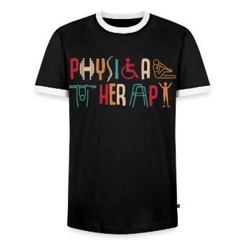 Physiotherapy - Men's Ringer Shirt - black/white - Front - AI Model Female 172 light (172cm) & AI Model Male 178 light (178cm)
