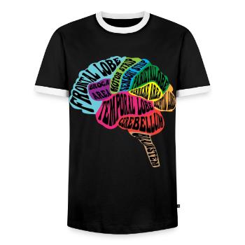Neurologist Brain Map - Men's Ringer Shirt - black/white - Front - AI Model Female 172 light (172cm) & AI Model Male 178 light (178cm)