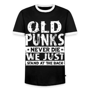 Alte Punks Sterben Nie, Wir Stehen Nur Hinten - Männer Kontrast-T-Shirt - Schwarz/Weiß - Vorne - AI Model Female 172 light (172cm) & AI Model Male 178 light (178cm)