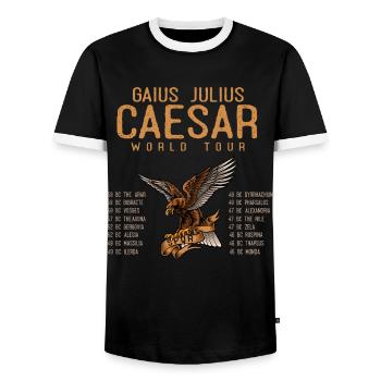 Gaius Julius Caesar World Tour, Ancient Romans - Men's Ringer Shirt - black/white - Front - AI Model Female 172 light (172cm) & AI Model Male 178 light (178cm)