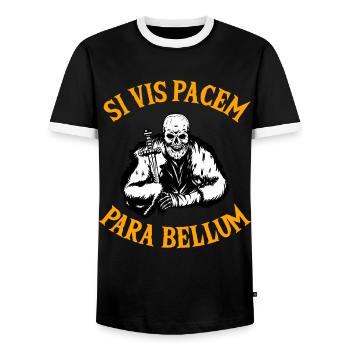 SI VIS Pacem Para Bellum - Men's Ringer Shirt - black/white - Front - AI Model Female 172 light (172cm) & AI Model Male 178 light (178cm)