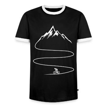 Downhill MTB, Mountainbiker Mountainbike - Männer Kontrast-T-Shirt - Schwarz/Weiß - Vorne - AI Model Female 172 light (172cm) & AI Model Male 178 light (178cm)