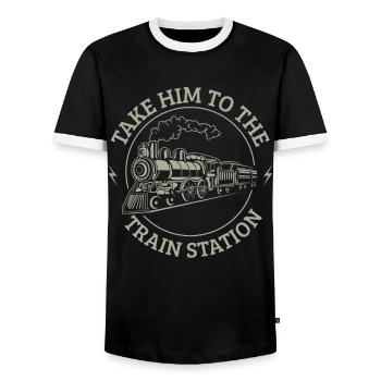 Nimm Ihn Zum Bahnhof - Männer Kontrast-T-Shirt - Schwarz/Weiß - Vorne - AI Model Female 172 light (172cm) & AI Model Male 178 light (178cm)