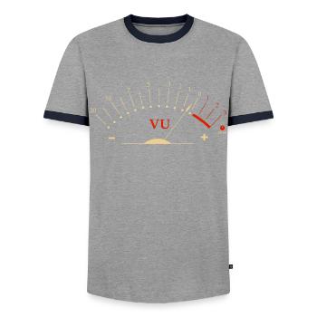 VU Meter, Audiophile HiFi Musicians - Men's Ringer Shirt - grey/navy  - Front - AI Model Female 172 light (172cm) & AI Model Male 178 light (178cm)